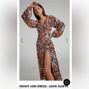 Showpo HENNY MIDI DRESS - LONG SLEEVE SPLIT DRESS IN DUSK FLORAL